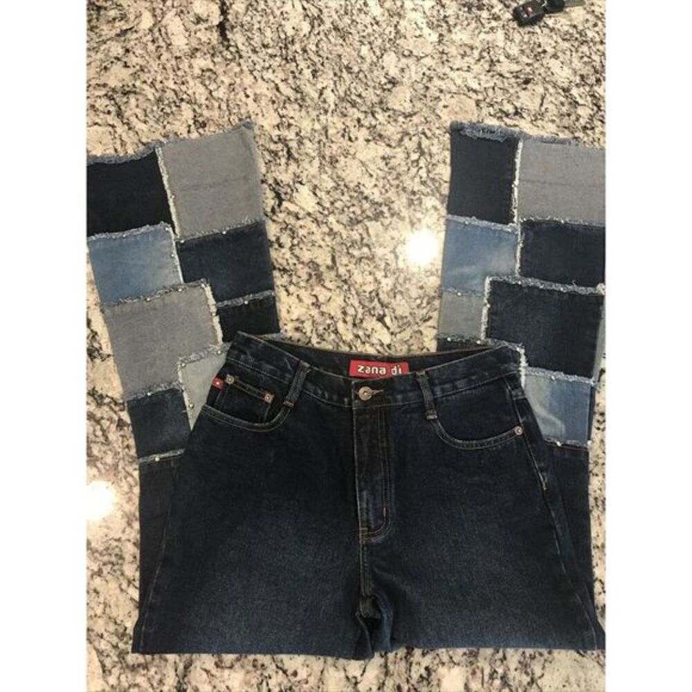 Vintage Zana di‎ 1990's mom patches patchwork Studded 11" Flair Hippie Size 7